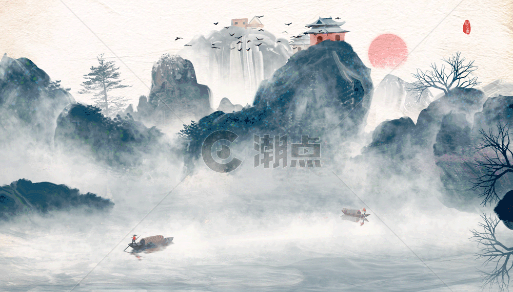 中国风山水水墨画GIFpsd,gif格式模板视频素材下载_578621578621