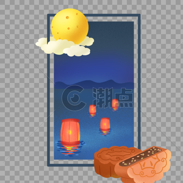 中秋节月饼和满月美景边框图片素材免费下载