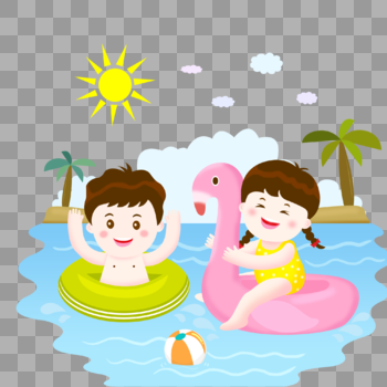 夏季游泳儿童插画图片素材免费下载