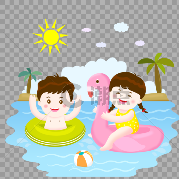 夏季游泳儿童插画图片素材免费下载