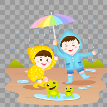 夏季雨天玩耍儿童插画图片素材免费下载
