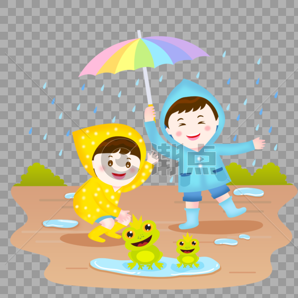 夏季雨天玩耍儿童插画图片素材免费下载