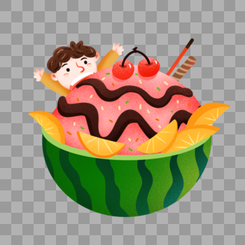 吃西瓜冰激凌的男孩图片素材免费下载