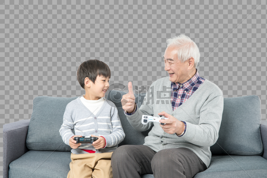 爷孙俩在打游戏图片素材免费下载