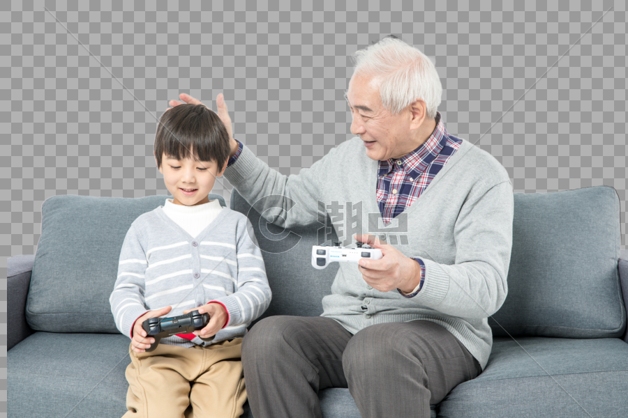 爷孙俩在打游戏图片素材免费下载