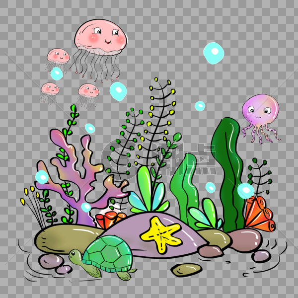 手绘珊瑚水草海洋生物免抠素材图片素材免费下载