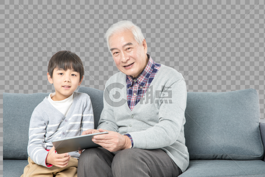爷孙俩在玩平板电脑图片素材免费下载