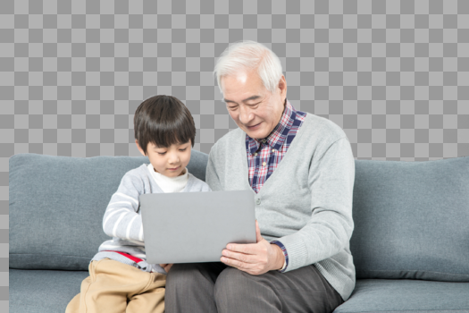 爷孙俩在玩电脑图片素材免费下载