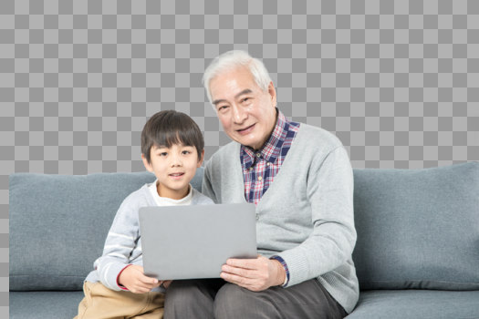 爷孙俩在玩电脑图片素材免费下载