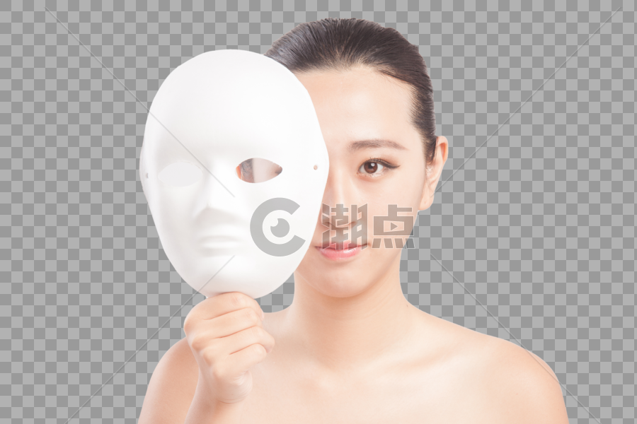 手持面具的女孩图片素材免费下载