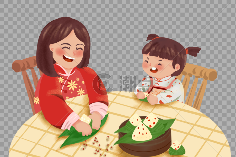 教孩子包粽子的母亲图片素材免费下载