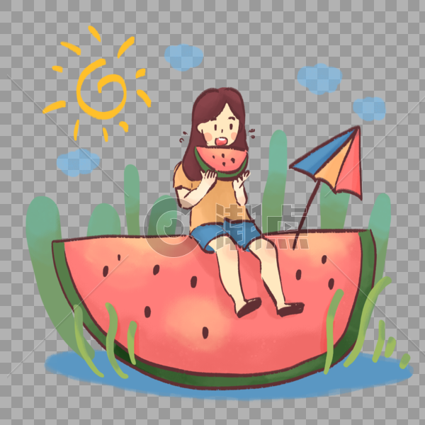 夏天吃清凉西瓜图片素材免费下载