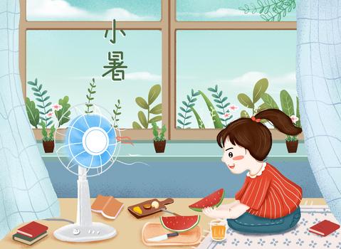 节日节气之小暑夏天吃西瓜插画图片素材免费下载