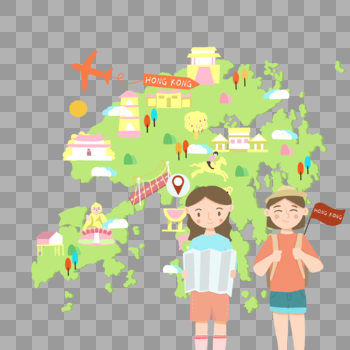 夏日看地图去香港游玩的女孩子图片素材免费下载