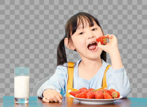 小女孩吃草莓图片素材免费下载