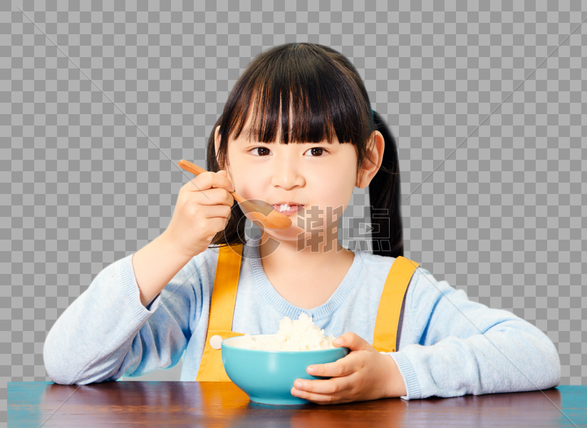小女孩吃白米饭图片素材免费下载
