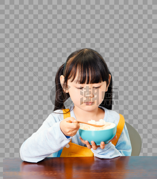 小女孩大口吃米饭图片素材免费下载