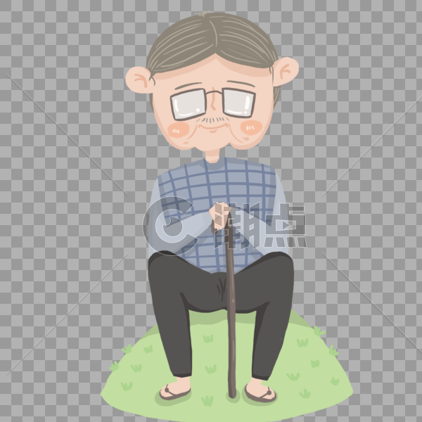 独自坐在草地上思考的老人图片素材免费下载