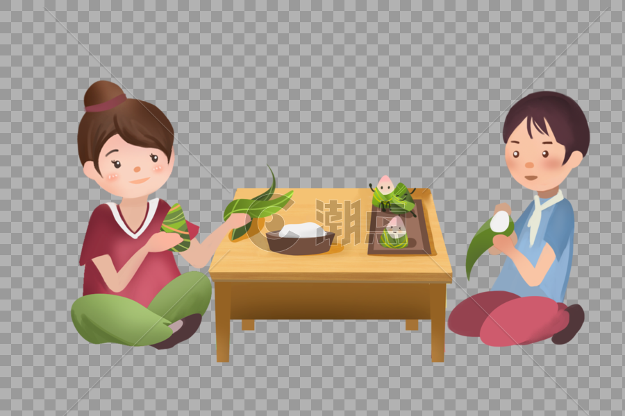 坐着吃粽子的情侣图片素材免费下载