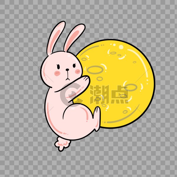 手绘卡通中秋节月兔月亮元素图片素材免费下载