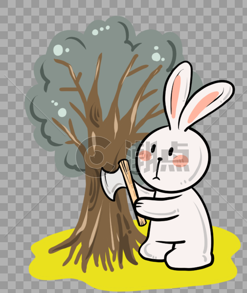 卡通玉兔伐树中秋节元素图片素材免费下载