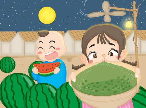 吃西瓜喝绿豆汤图片素材免费下载