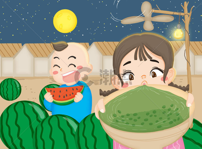 吃西瓜喝绿豆汤图片素材免费下载