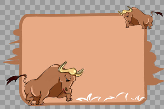 猛牛动物黄色可爱小边框图片素材免费下载