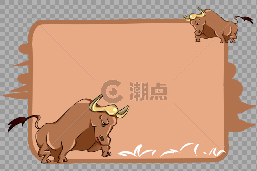 猛牛动物黄色可爱小边框图片素材免费下载