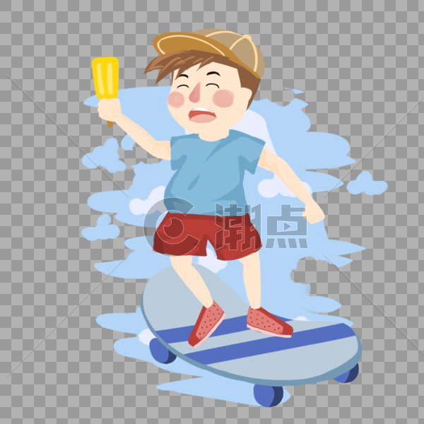 玩滑板吃雪糕的男孩图片素材免费下载
