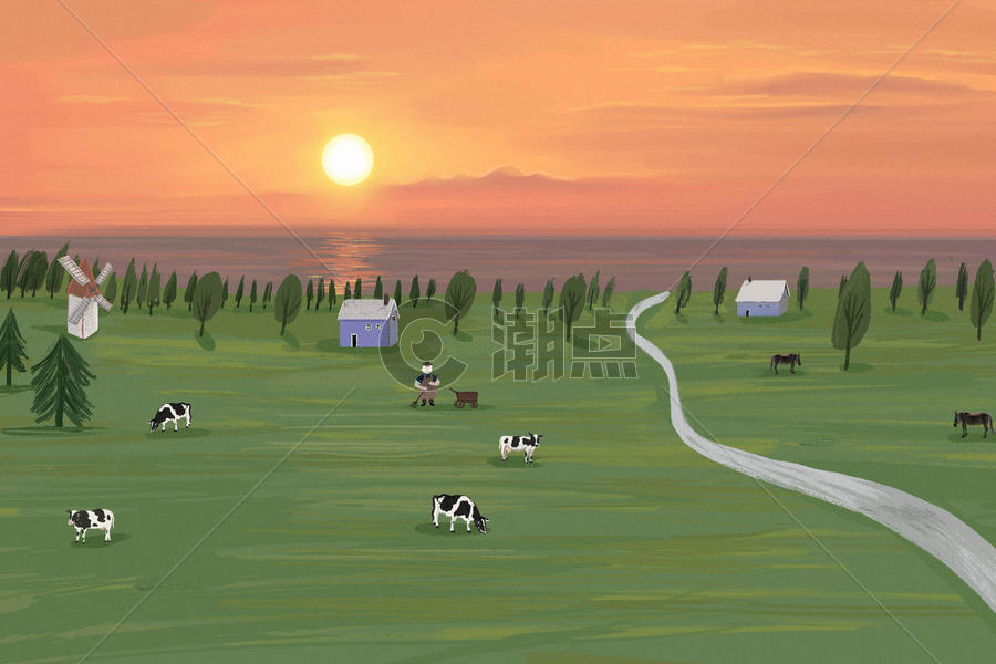 草原牧场插画图片素材免费下载