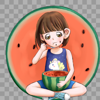 坐着吃瓜的女孩图片素材免费下载