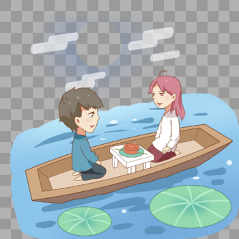 中秋节划船的情侣图片素材免费下载