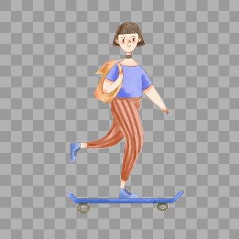 溜滑板的女孩图片素材免费下载