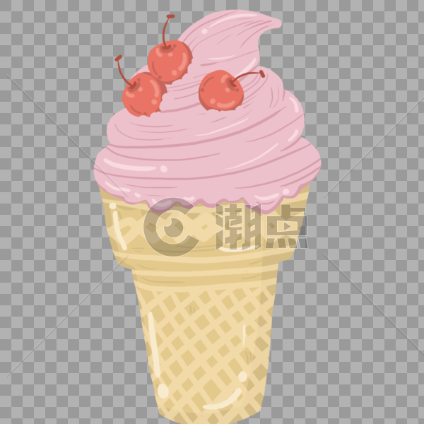 手绘樱桃冰淇淋甜筒图片素材免费下载