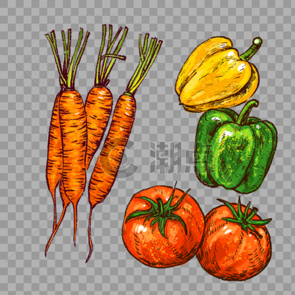 蔬菜西红柿胡萝卜灯笼椒水果绿色食品健康图片素材免费下载