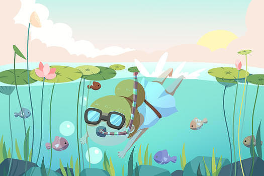 暑假旅行潜泳插画图片素材免费下载