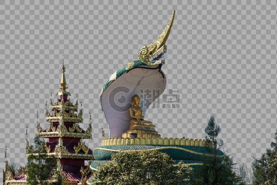 缅甸佛殿前的蛇形佛像图片素材免费下载