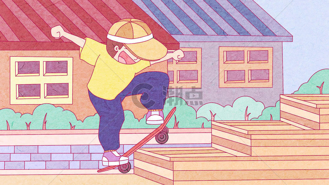 暑假生活玩滑板插画图片素材免费下载