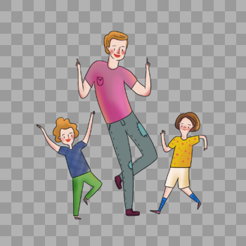爸爸和两个孩子跳舞图片素材免费下载