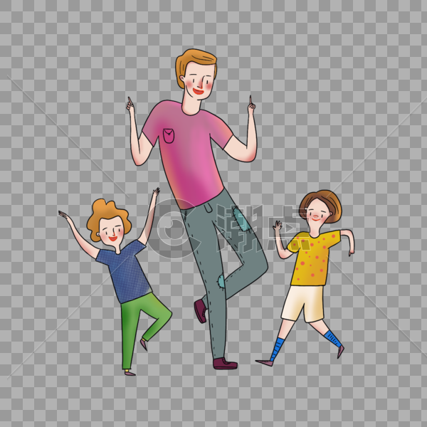 爸爸和两个孩子跳舞图片素材免费下载