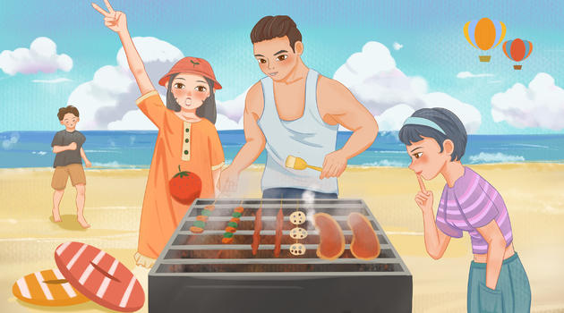 夏日海边沙滩烧烤聚餐图片素材免费下载