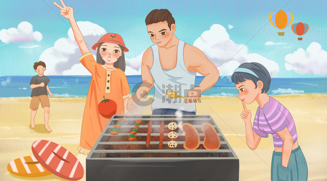 夏日海边沙滩烧烤聚餐图片素材免费下载