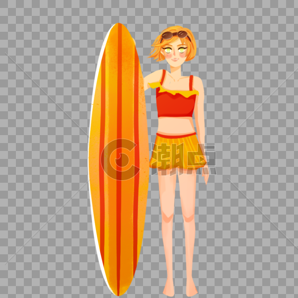 拿着冲浪板的女孩插画图片素材免费下载