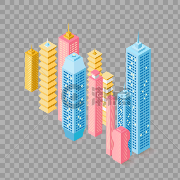 2.5D城市建筑物楼房立体矢量png免抠元素图片素材免费下载