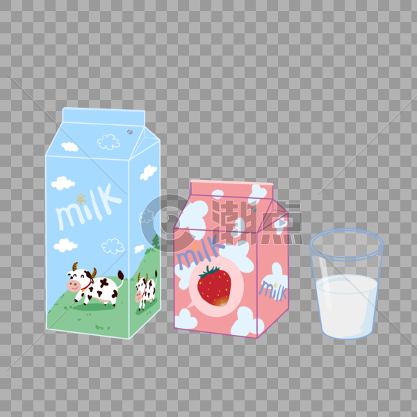 牛奶草莓奶卡通元素插图图片素材免费下载