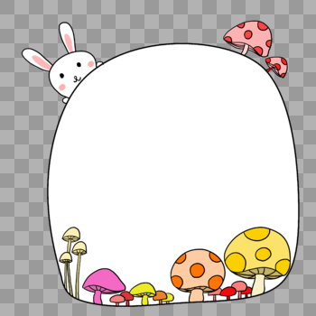 手绘卡通兔子蘑菇边框对话框图片素材免费下载