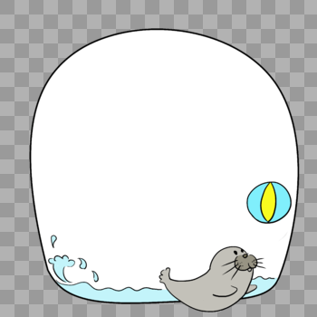 手绘卡通海豹玩球边框对话框图片素材免费下载