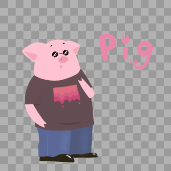 猪拟人墨镜卡通手写字pig图片素材免费下载