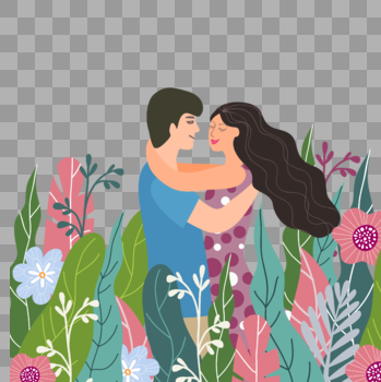 花丛中的情侣图片素材免费下载